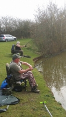 Club bailiffs Pete and Bazz getting some eary spring action from the margins at Bradley Green. 2014.
